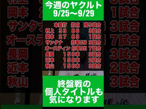 今週のヤクルト『9/25〜9/29』ハマスタから5連勝！個人タイトルも気になってきた終盤戦！　#swallows #ヤクルト #スワローズ　#村上宗隆　#サンタナ　#長岡秀樹　#ヤり返せ　#すわほー