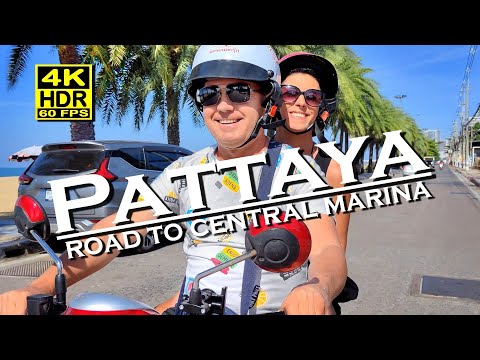 Jomtien Pattaya - Road to Central Marina 4K 60fps HDR 💖 Motorbike trip, city ride👀 Thailand 🇹🇭