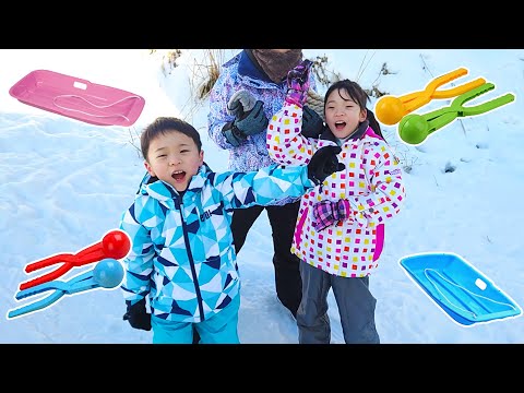 雪山で雪遊び　寒いの我慢チャレンジ　優しいりとくんに良い事が返ってきた