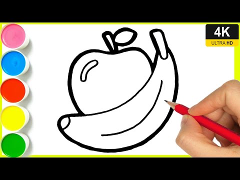 How to draw apple with banana fruit Drawing || Step by step banana Drawing || Apple drawing by Arya.