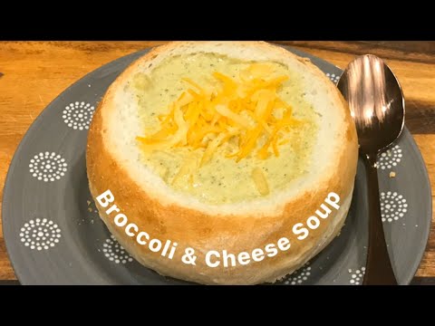 Broccoli and cheese soup with bread bowls