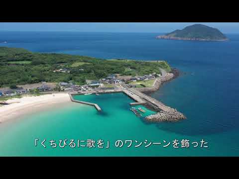 【空中散歩・ドローン空撮】五島・高崎海岸　砂浜と漁港　子の歓声響く