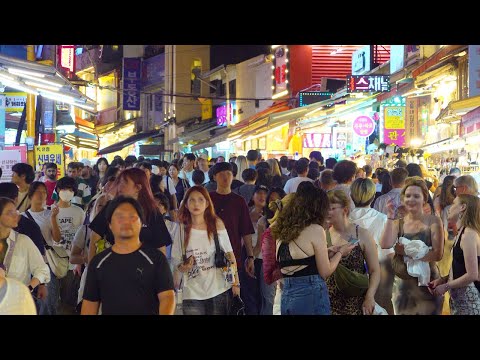 HONGDAE is Crowded with Huge Crowds, Korean Holiday 'Chuseok' Night Walk, Seoul Travel Walker.