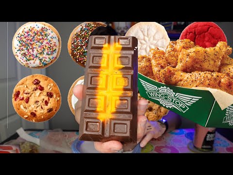 Double Decker Stuffed Chocolate Bars, Wingstop, Crumbl Cookies & More Cheat Day Mukbang! 🤤