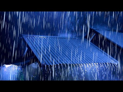 夜の雷雨の睡眠のための雨の音 - トタン屋根の豪雨と強力な雷の音