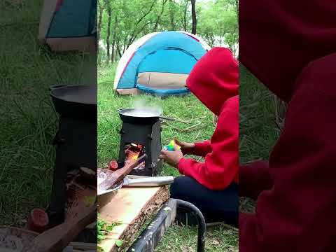 Mystery Man cooking in forest #forest #reels #forestcamping #forestcooking #woodstove #solo