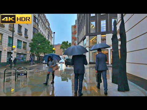 London Rain Walk in Autumn - 2024 ☔️ Relaxing Sounds of Nature [4K HDR]