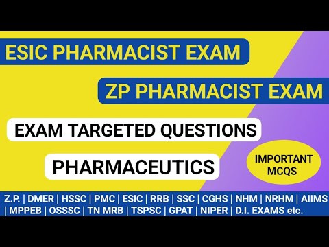 PHARMACEUTICS MCQS | ESIC Pharmacist exam preparation | ZP Pharmacist exam preparation