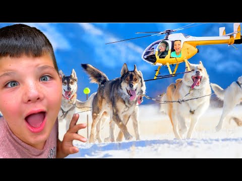 FLYING in a HELICOPTER for the FIRST TIME! Caleb and Mom go DOG Sledding!