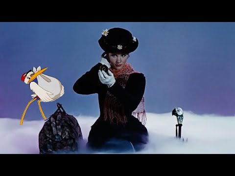 Mary Poppins and Mr. Stork sharing a cloud / Disney Crossover