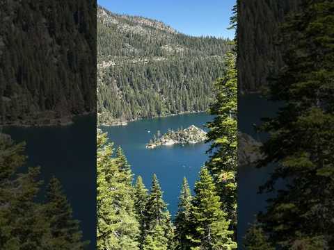 Stunning view of Emerald bay and Fannette Island from Inspiration Point at Emerald Bay in Lake Tahoe