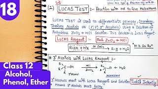 18) Lucas test for primary, sec, tertiary Alcohols|  Lucas reagent| Alcohol phenol ethers class 12