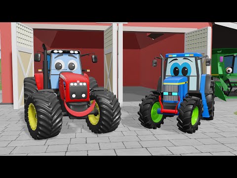 Colors Rufus and Leo Tractor Adventure - Mowing Corn and Working Together with Farm Machines