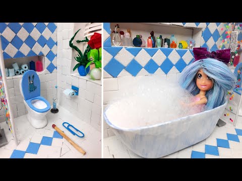 DIY How to make bathroom for a dollhouse. Size Polly Pocket Doll. #dollhouse #diyminiature