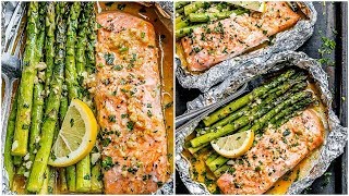 Foil Salmon and Asparagus in Garlic Butter Sauce - Easy Salmon Recipe