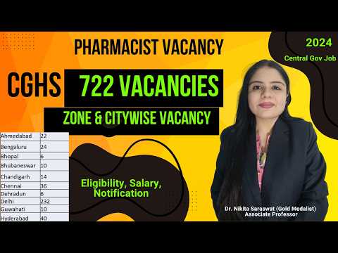 CGHS Pharmacist Recruitment 2024 | City wise posts, Eligibility, Salary 2024 | 722 | Pharmacy Jobs