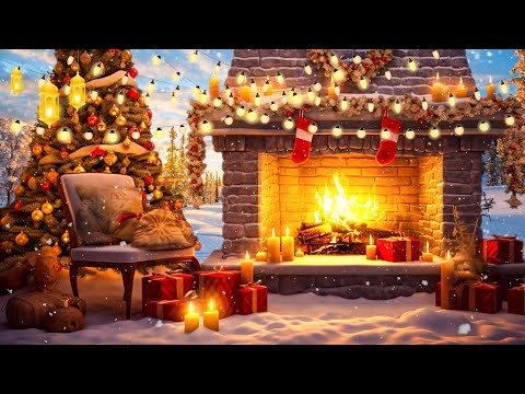 Relaxing Christmas Music Snow Falling 2024 🎄 Cozy Christmas Fireplace Instrumental 🔥Christmas Carols