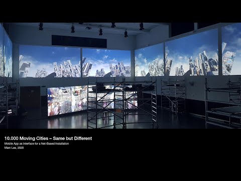 10.000 Moving Cities, Interactive Net-Based Multi Screen Installation, Mobile App as Interface