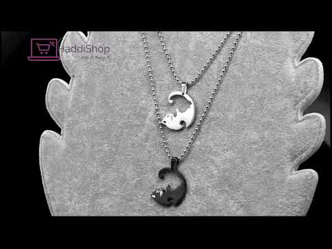 Cat Necklace Black white Couple Necklace