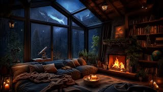 Mountain Thunderstorm - Fireside Serenity with Rain