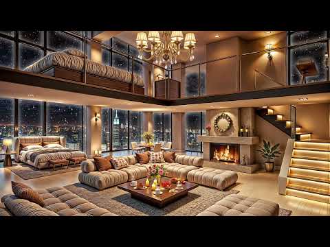 Luxury NYC Apartment Ambience on Winter Night ❄ Elegant Jazz Saxophone & Fireplace Sounds for Sleep