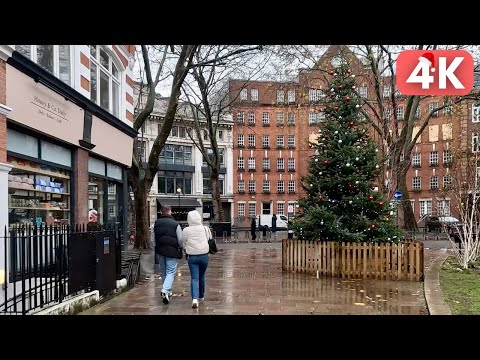 Light Rain ☔️ LONDON Christmas 🎄✨ WALK TOUR ASMR [4K]