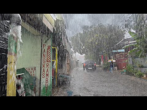 Super heavy rain in the village | walking in the heavy rain, fell asleep to the sound of heavy rain