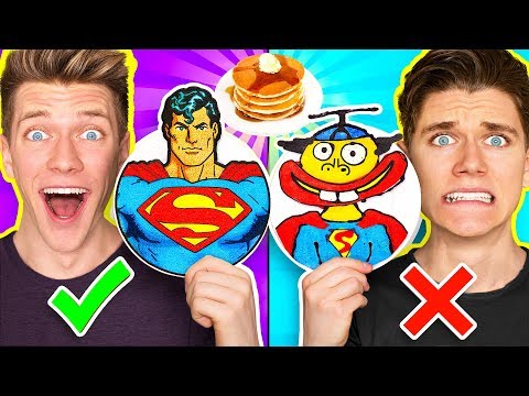 PANCAKE ART CHALLENGE Mystery Wheel 3 & How To Make Avengers Captain Marvel & Shazam Diy Art