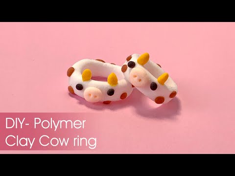 polymer Clay- cow ring Tutorial ( DIY accessories)- kawaii