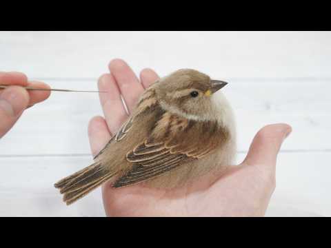 羊毛フェルトで溶けてるイエスズメを作ってみました。/ Make a house sparrow with wool felt.