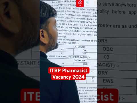 ITBP Pharmacist Vacancy 2024 #amarsayaracademy || pharmacist recruitment 2024