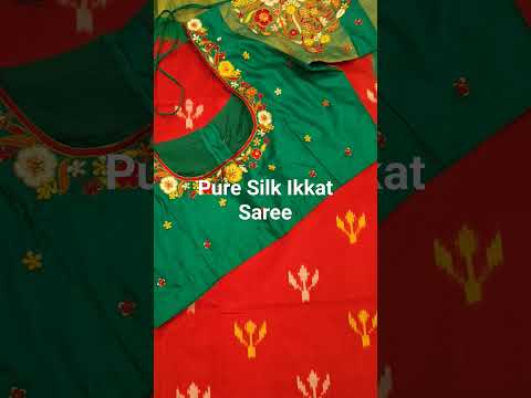 Double Border Pure Silk Ikkat Saree with stitched blouse.#puresilk #puresilksaree #ikkatsarees