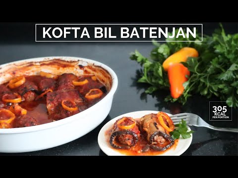 Stuffed eggplant with meat - kebab with eggplant - kofta with tomato sauce - صنية كفتة بل البيتنجان