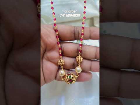 #Beautiful crystal chain with Pendant watsapp7416894838 #onegramgold #crystalchain #beadschain#viral