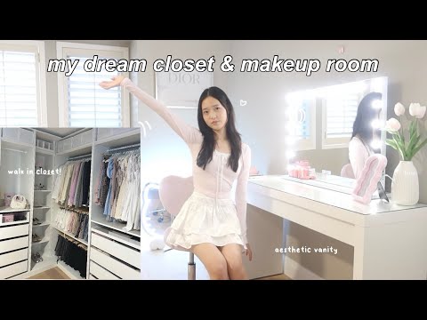 my DREAM closet and makeup room tour🎀 pinterest & pink, all my bags, makeup, clothes collection