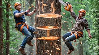 Extreme Dangerous Fastest Big Chainsaw Cutting Tree Machines ! Tree Falling on Houses #3