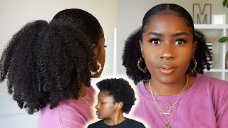 How to do a Low Sleek Fluffy Ponytail on Short 4C Natural Hair Under $10 Bucks!!!|Mona B.