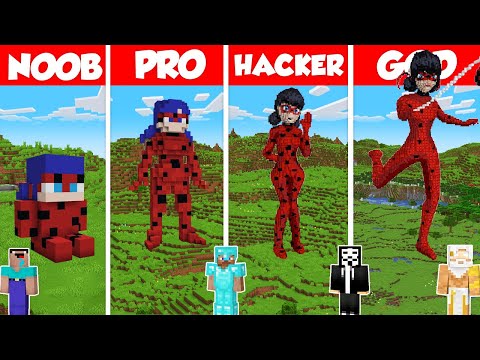 LadyBug Statue Build Battle Challenge - Noob vs Pro vs Hacker vs God - Minecraft Animation