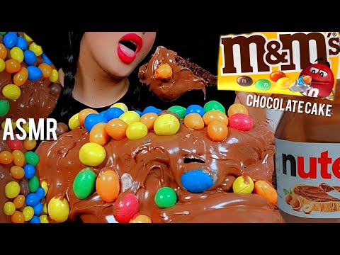 🍫asmr nutella| chocolate cake🎂👅 with M&M and nutella whit milk|먹방초콜릿케이크😋eating sounds| notalking 🐾