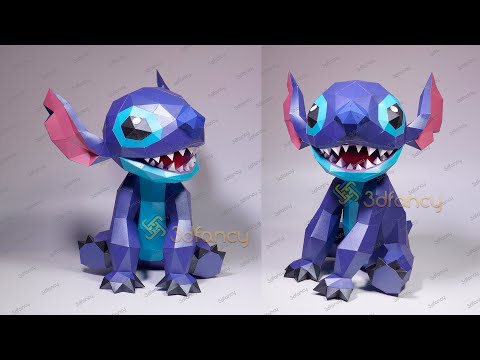 DIY 3D Stitch Sit Papercraft  - Stitch Low poly papercraft, 3D Stitch svg for Cricut Projects