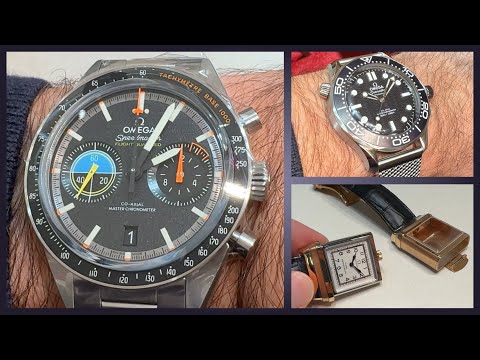 On the wrist: Omega Speedmaster Pilot, Black Seamaster Diver 300M, Museum no. 7