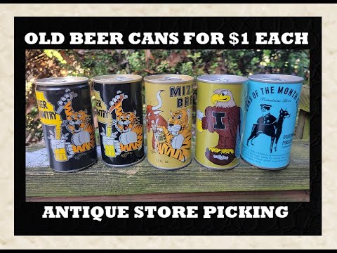 Antique Store Picking - Vintage $1 Beer Cans - Missouri Tigers - Mizzou Brew - Doberman Pinscher -