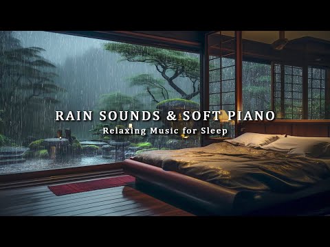 3 Hours Relaxing Piano Music + Rain Sounds Outside the Warm Bedroom - Deep Sleep and Relax the Mind