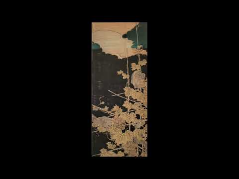 磯田湖龍斎 Isoda Koryusai (1735~？)《葡萄に栗鼠》Squirrels and Grapes柱絵 錦絵 70.2×11.8江戸時代・18世紀　東京国立博物館