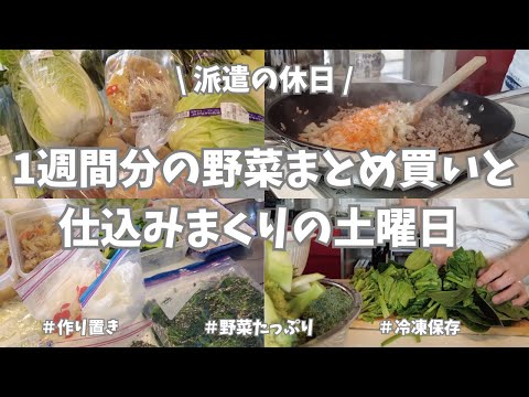 【派遣の休日/まとめ買い/野菜たっぷり/作り置き】週末は平日楽するための作り置き✊！JAで仕入れた新鮮お野菜をたっぷり使ってあれこれ作ったよ♪お野菜は冷凍保存しておけば平日も健康ご飯がたべられる🤗