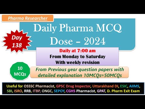 Day 138 Daily Pharma MCQ Dose Series 2024 II 10 MCQs II #exitexam #pharmacist #druginspector #dsssb