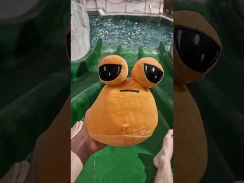 Pou slides down a water slide 😂💩 #pou #plushie #plushtoy