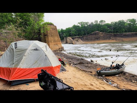 We Caught HUGE FISH Below a Private UNTOUCHED SPILLWAY!! (Kayak Camping)