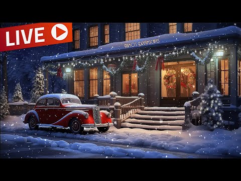 🔴 LIVE Vintage Oldies Music playing in a Snowy Coffee Shop Ambience (Winter & Snow Falling) ASMR