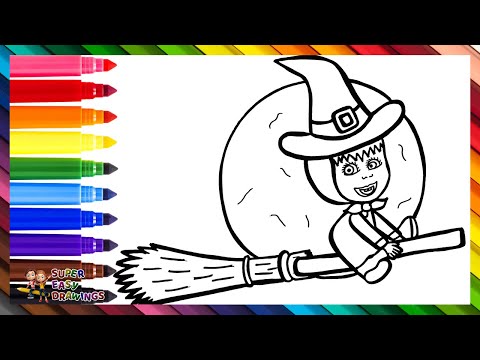 Draw and Color Masha Dressed as a Witch 👧🧙‍♀️🎃🦇 Drawings for Kids